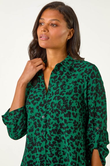 Roman Green Swing Shape Animal Print Blouse