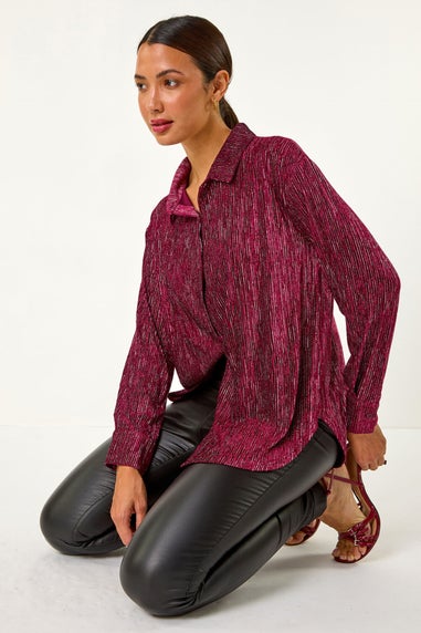 Roman Wine Shimmer Textured Stretch Shirt