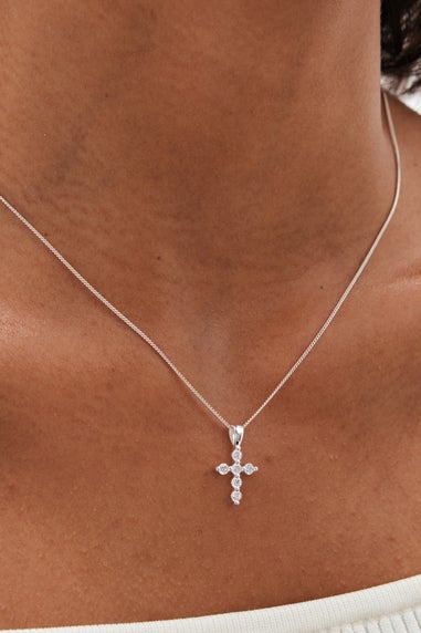 Simply Silver Sterling Silver 925 Cubic Zirconia Mini Cross Pendant