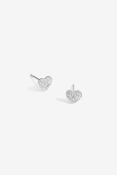 Simply Silver Sterling Silver 925 Pave Heart Stud Earrings