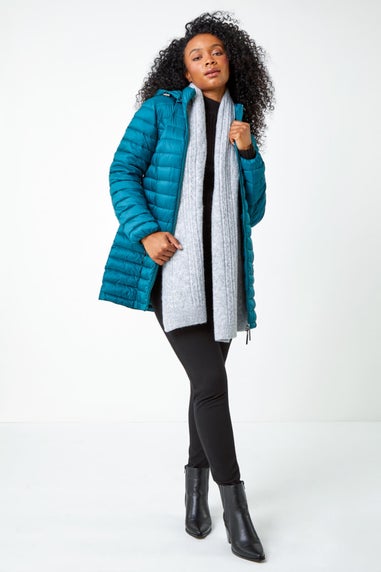 Roman Teal Petite Quilted Longline Puffer Coat