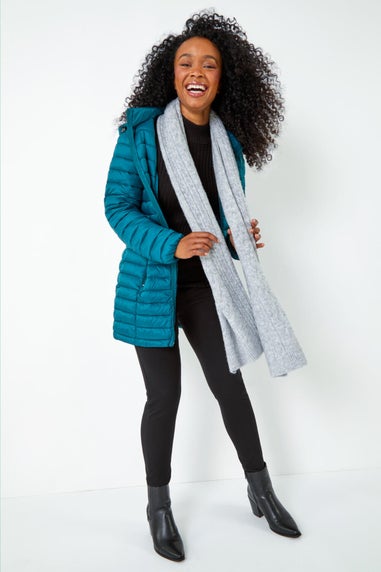 Roman Teal Petite Quilted Longline Puffer Coat