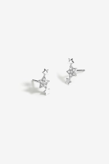 Simply Silver Sterling Silver 925 Cubic Zirconia Mini Star Climber Earrings