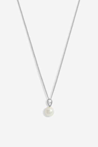 Simply Silver Sterling Silver 925 Cubic Zirconia and Pearl Classic Drop Pendant