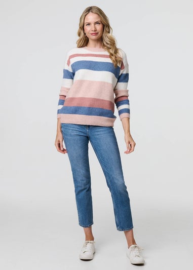 Izabel London White Striped Long Sleeve Relaxed Jumper