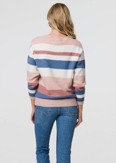 Izabel London White Striped Long Sleeve Relaxed Jumper