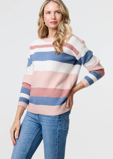 Izabel London White Striped Long Sleeve Relaxed Jumper