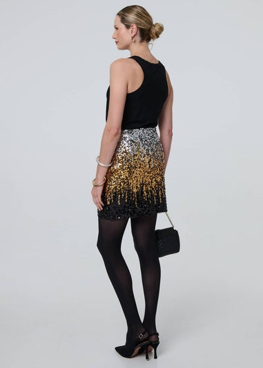 Izabel London Black Metallic Sequin Bodycon Mini Skirt