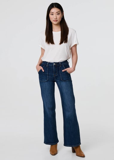 Izabel London Blue Denim Pocket Detail High Waist Jeans