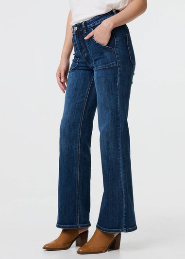 Izabel London Blue Denim Pocket Detail High Waist Jeans