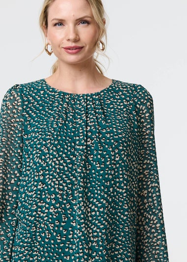 Izabel London Green Animal Print Semi Sheer Blouse