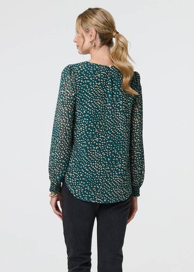 Izabel London Green Animal Print Semi Sheer Blouse