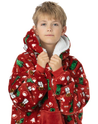 Minecraft Kids Red Christmas Blanket Hoodie