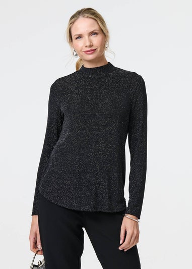 Izabel London Black Sparkle Knit Long Sleeve High Neck Top