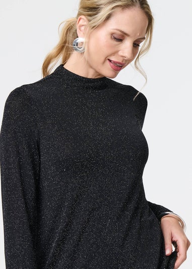 Izabel London Black Sparkle Knit Long Sleeve High Neck Top