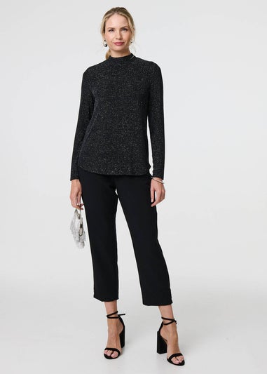 Izabel London Black Sparkle Knit Long Sleeve High Neck Top