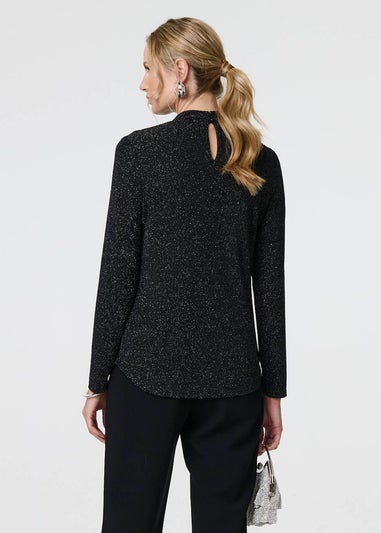 Izabel London Black Sparkle Knit Long Sleeve High Neck Top