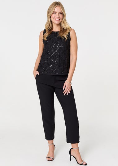 Izabel London Black Sequin Embellished Sleeveless Top