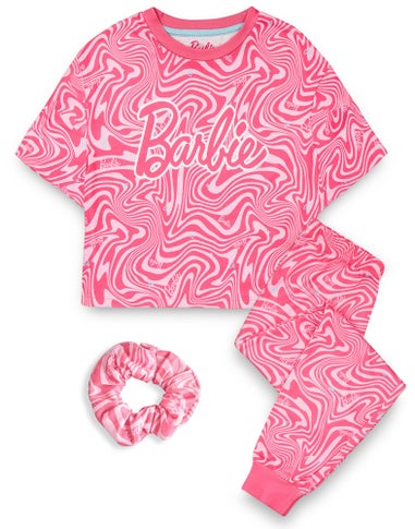 Barbie Girls Pink All Over Pattern Pyjama Set (3 - 12 Years)