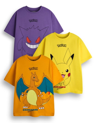 Pokemon Boys Multicoloured Character Pack of 3 T-Shirts (4 - 14 Years)