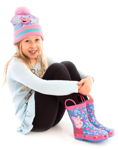 Peppa Pig Girls Blue Peppa Pig Wellington Boots with Handles (4 - 10 Younger)