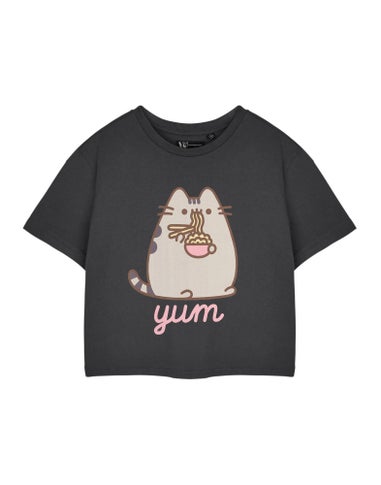 Pusheen Grey Yum Noodles Cropped Short Sleeved T-Shirt