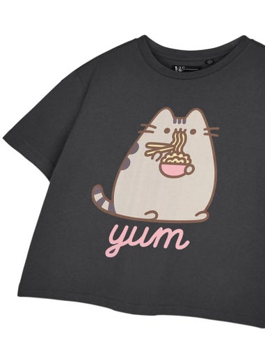 Pusheen Grey Yum Noodles Cropped Short Sleeved T-Shirt