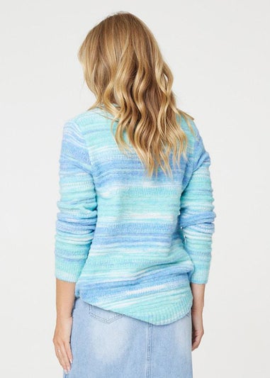 Izabel London Blue Striped Round Neck Relaxed Knit Jumper