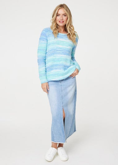 Izabel London Blue Striped Round Neck Relaxed Knit Jumper