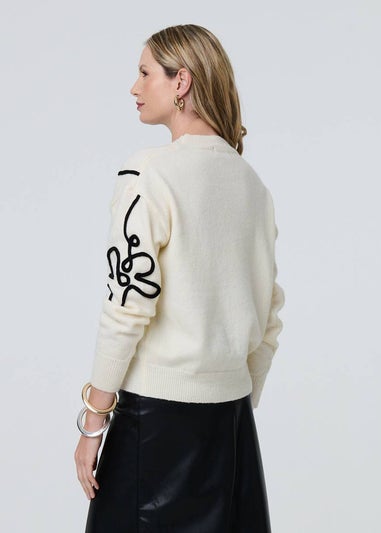 Izabel London White Floral Embroidered Relaxed Jumper