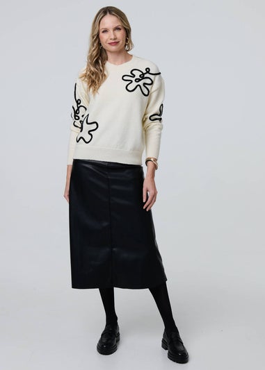 Izabel London White Floral Embroidered Relaxed Jumper