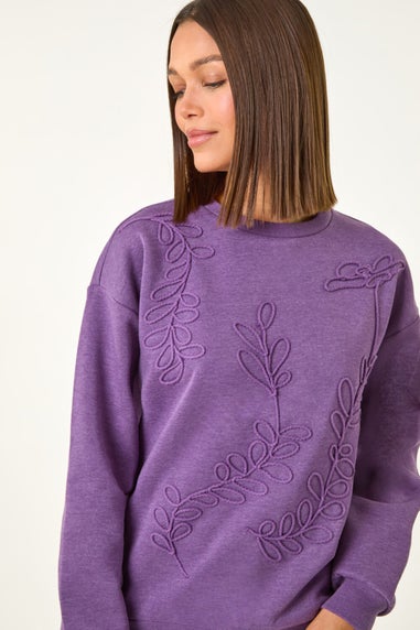 Roman Purple Floral Embroidered Sweatshirt