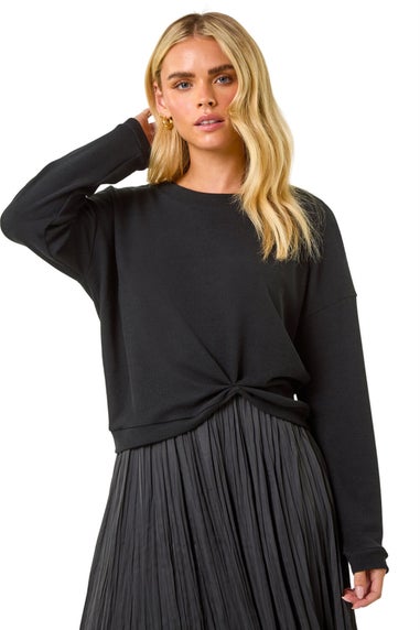 Roman Black Petite Ribbed Long Sleeve Knit Top