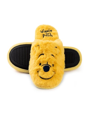 Winnie the Pooh Womens Yellow Embroidered Face Mule Slippers