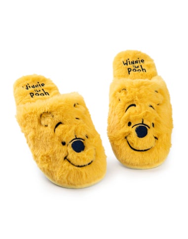 Winnie the Pooh Womens Yellow Embroidered Face Mule Slippers