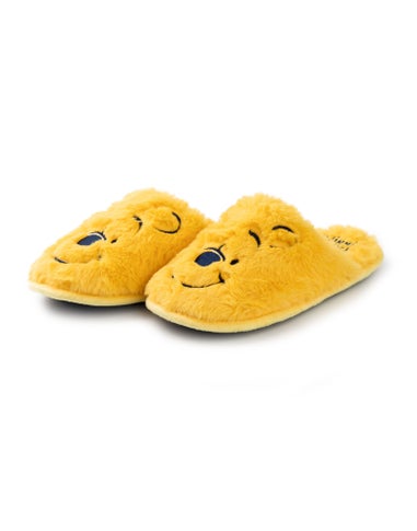 Winnie the Pooh Womens Yellow Embroidered Face Mule Slippers