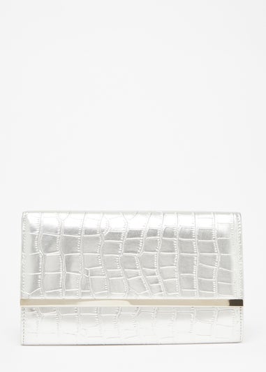 Quiz Silver Faux Leather Croc Clutch