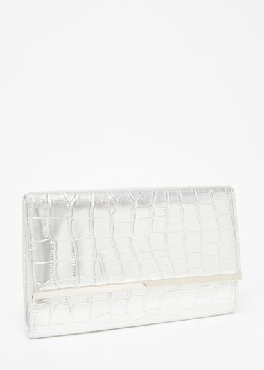 Quiz Silver Faux Leather Croc Clutch