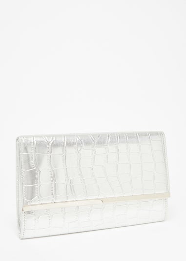Quiz Silver Faux Leather Croc Clutch
