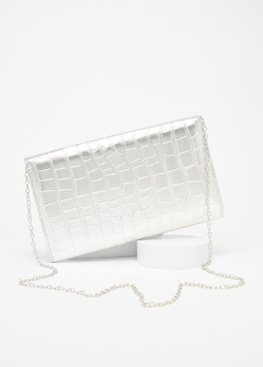 Quiz Silver Faux Leather Croc Clutch