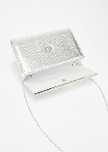 Quiz Silver Faux Leather Croc Clutch