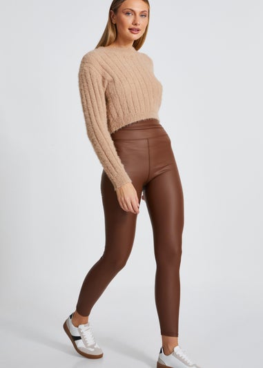 Quiz Brown Faux Leather Leggings