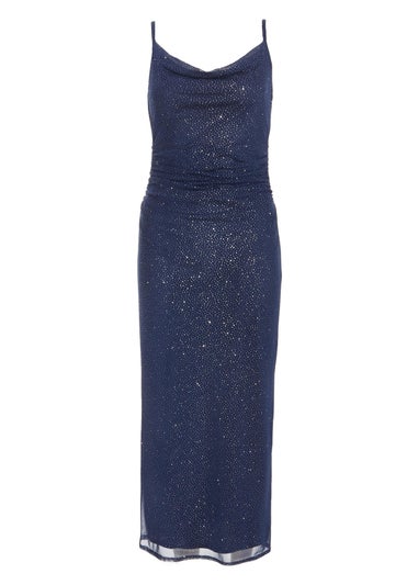 Quiz Navy Petite Glitter Mesh Midaxi Dress