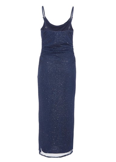 Quiz Navy Petite Glitter Mesh Midaxi Dress