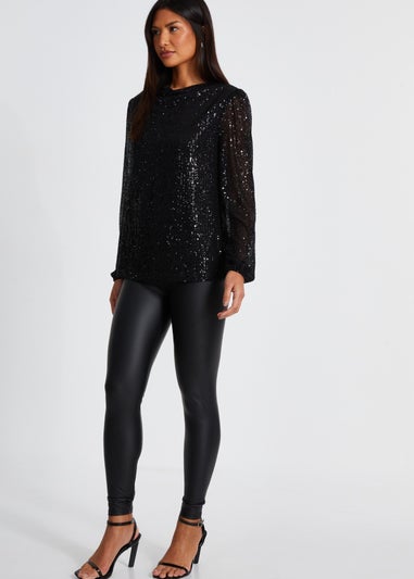 Quiz Black Sequin Drape Top