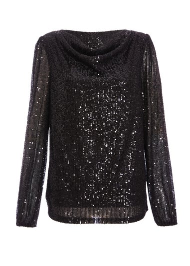 Quiz Black Sequin Drape Top