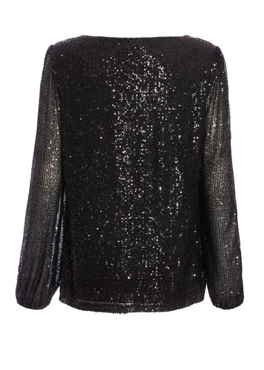 Quiz Black Sequin Drape Top