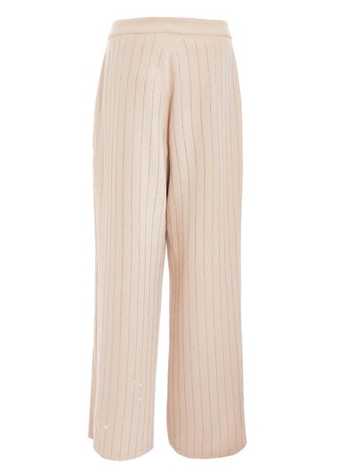 Quiz Beige Petite Diamante Pinstripe Trousers