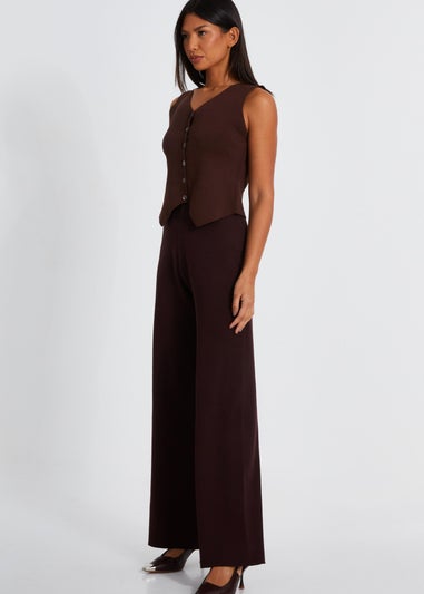 Quiz Brown Knit Wide Leg Trousers