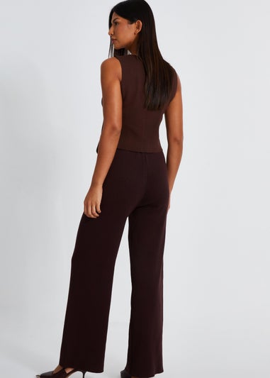 Quiz Brown Knit Wide Leg Trousers